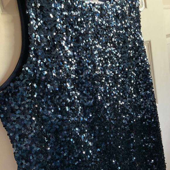 Talbots Blue Sequin Front Holiday Party Tank Top - Size XL - NEW - Picture 2 of 6